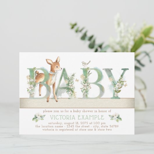 Genderneutraal Woodland Deer Baby shower Kaart (Staand voorkant)