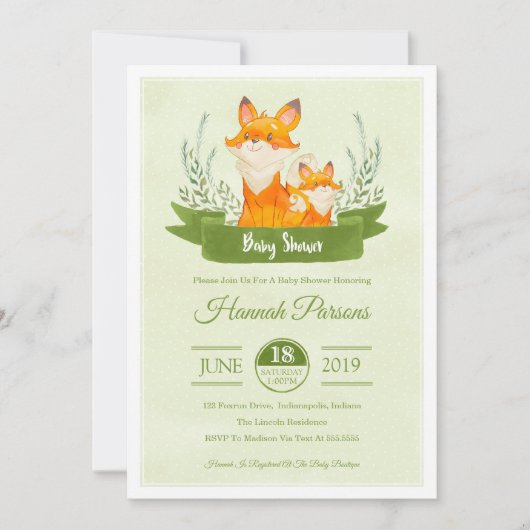 Genderneutraal Woodland Fox Baby shower Uitnodigin Kaart (Voorkant)