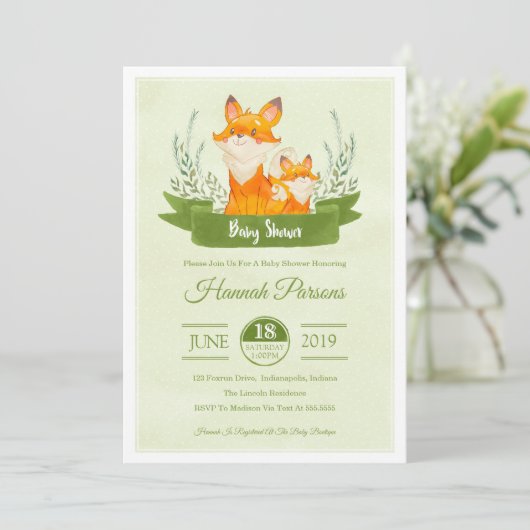 Genderneutraal Woodland Fox Baby shower Uitnodigin Kaart (Staand voorkant)