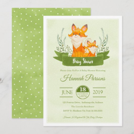 Genderneutraal Woodland Fox Baby shower Uitnodigin Kaart (Voorkant / Achterkant)