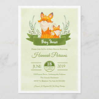 Genderneutraal Woodland Fox Baby shower Uitnodigin Kaart