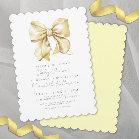 Genderneutraal Yellow Bow-Baby shower Kaart
