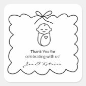 Genderneutraal Zwart Modern Baby shower Bedankt Vierkante Sticker (Voorkant)