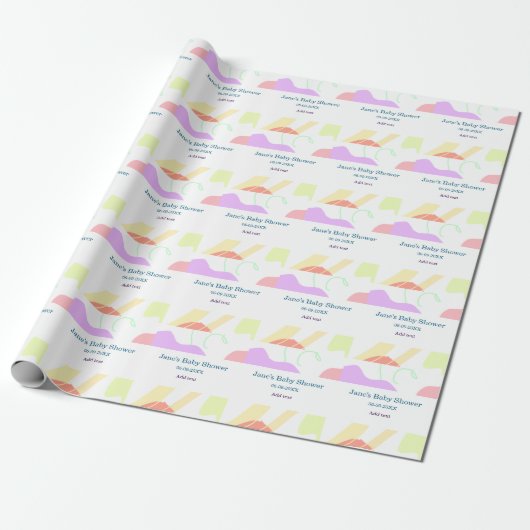 Genderneutrale abstracte vormen baby shower naam cadeaupapier (Uitgerold)