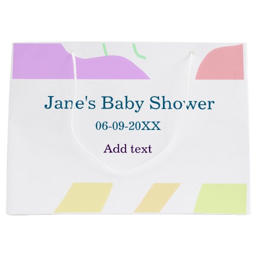 Genderneutrale abstracte vormen baby shower naam groot cadeauzakje (Voorkant)