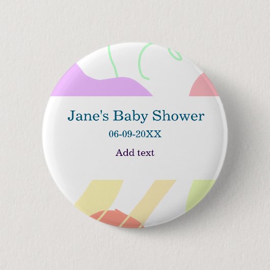 Genderneutrale abstracte vormen baby shower naam ronde button 5,7 cm (Voorkant)