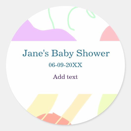 Genderneutrale abstracte vormen baby shower naam ronde sticker (Voorkant)