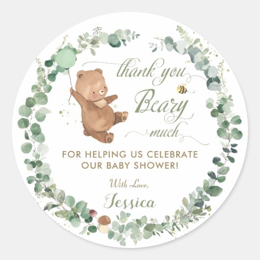 Genderneutrale Baby Beer Greenery Dank je wel Ronde Sticker (Voorkant)
