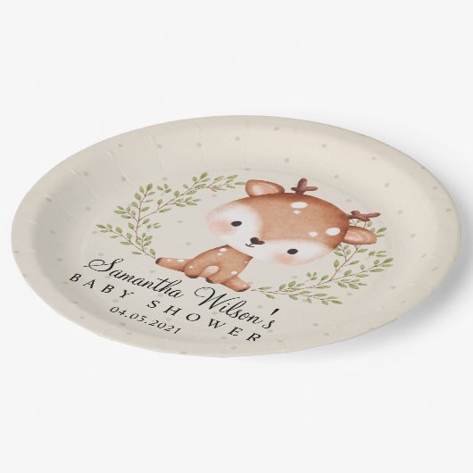 Genderneutrale Baby Fawn Little Deer Baby shower Papieren Bordje (Gekanteld)