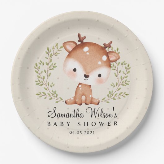 Genderneutrale Baby Fawn Little Deer Baby shower Papieren Bordje (Voorkant)