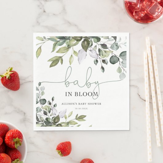 Genderneutrale Baby in Bloom greenery baby shower Servet (Insitu)