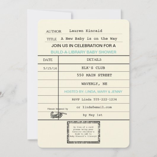 Genderneutrale Baby  Library Card Shower Kaart (Voorkant)