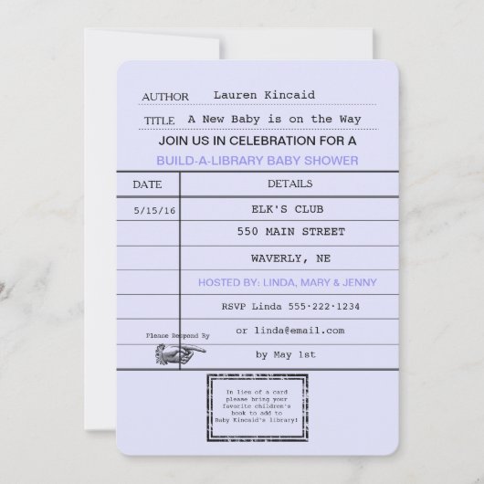 Genderneutrale Baby  Library Card Shower Kaart (Voorkant)