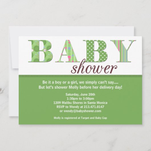 Genderneutrale Baby shower Kaart (Voorkant)