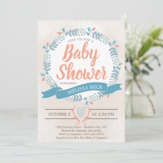 Genderneutrale Baby shower uitnodiging (Staand voorkant)