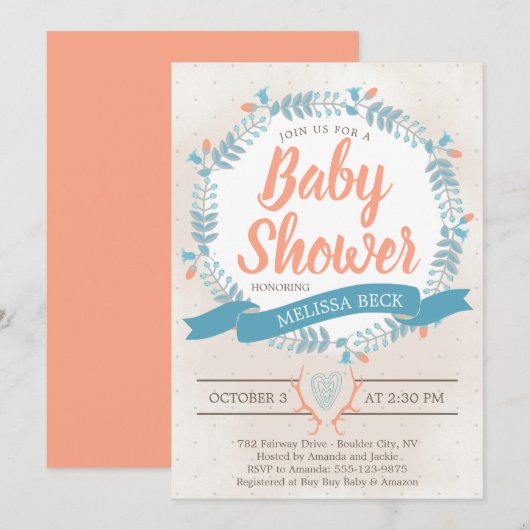 Genderneutrale Baby shower uitnodiging (Voorkant / Achterkant)