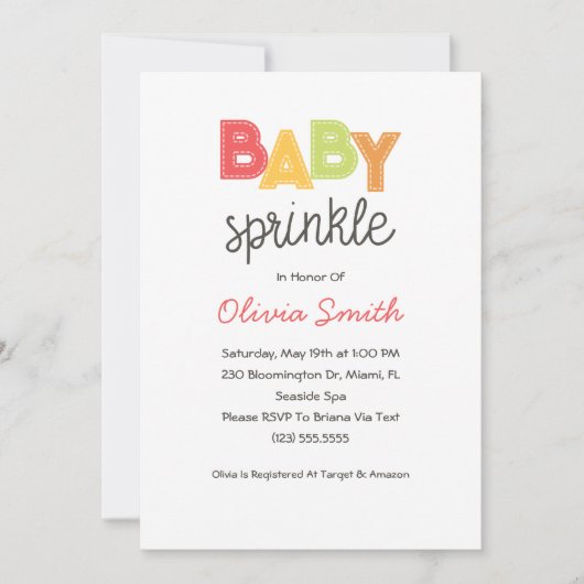Genderneutrale Baby Sprinkle Invitation Kaart (Voorkant)