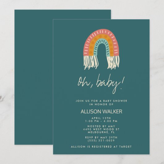 Genderneutrale Boho Rainbow Baby shower Uitnodigin Kaart (Voorkant / Achterkant)