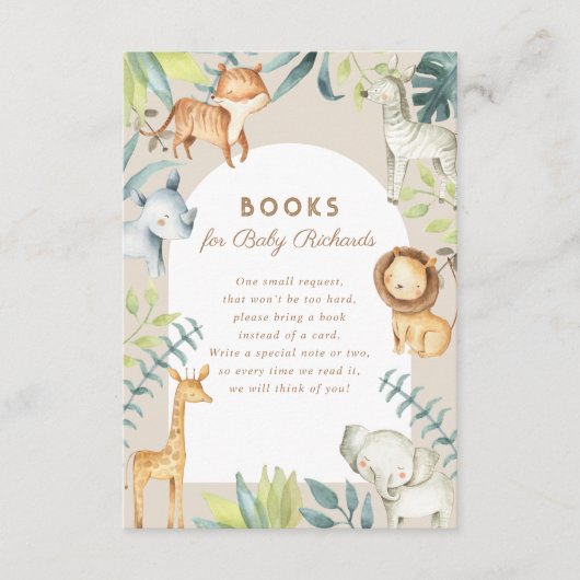 Genderneutrale boho safari dieren boeken voor baby informatiekaartje (Voorkant)