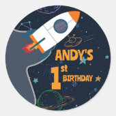 Genderneutrale buitenruimte eerste verjaardag ronde sticker (Voorkant)