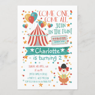 Genderneutrale Circus Birthday Uitnodiging