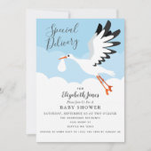 Genderneutrale Cute Stork Baby shower Invitation Kaart (Voorkant)