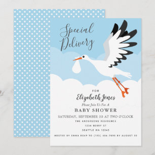 Genderneutrale Cute Stork Baby shower Invitation Kaart