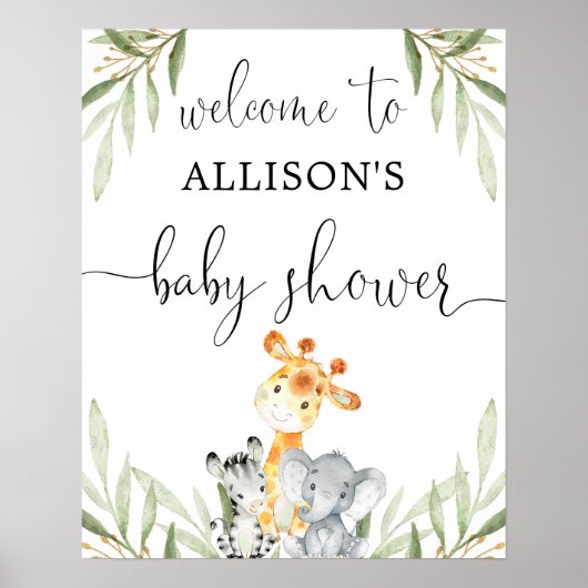 Genderneutrale dieren baby shower welkom bord poster (Voorkant)