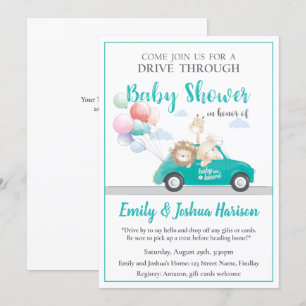 Genderneutrale dieren rijden door Baby shower Kaart