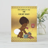 Genderneutrale etnische Baby op telefoon Gold Chev Kaart (Staand voorkant)