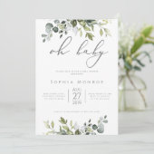 Genderneutrale Eucalyptus Greenery Oh Baby shower Kaart (Staand voorkant)