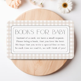 Genderneutrale Gingham boeken voor Baby shower Informatiekaartje