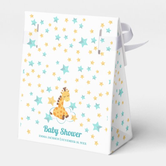 Genderneutrale Giraffe en sterretjes Baby shower Bedankdoosjes (Achterkant)
