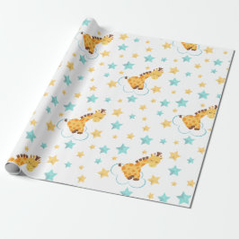 Genderneutrale Giraffe en sterretjes Baby shower Cadeaupapier