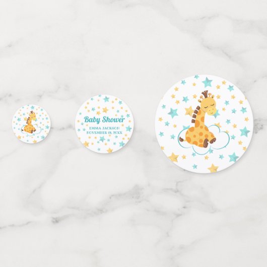 Genderneutrale Giraffe en sterretjes Baby shower Confetti (Voorkanten)