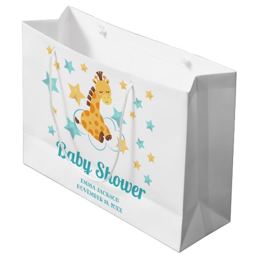 Genderneutrale Giraffe en sterretjes Baby shower Groot Cadeauzakje (Voorkant Gekanteld)