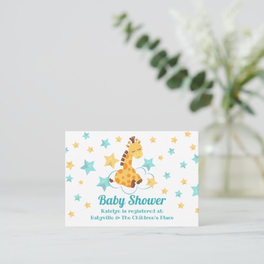 Genderneutrale Giraffe en sterretjes Baby shower Informatiekaartje (Staand voorkant)