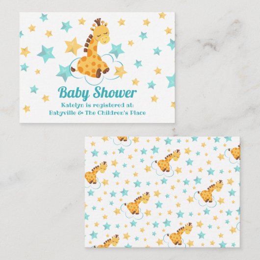 Genderneutrale Giraffe en sterretjes Baby shower Informatiekaartje (Voorkant / Achterkant)