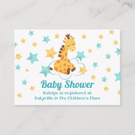 Genderneutrale Giraffe en sterretjes Baby shower Informatiekaartje (Voorkant)