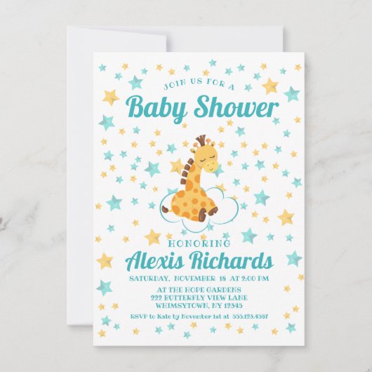 Genderneutrale Giraffe en sterretjes Baby shower Kaart (Voorkant)