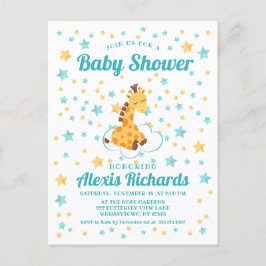 Genderneutrale Giraffe en sterretjes Baby shower Uitnodiging Briefkaart