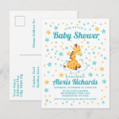 Genderneutrale Giraffe en sterretjes Baby shower Uitnodiging Briefkaart (Voorkant / Achterkant)