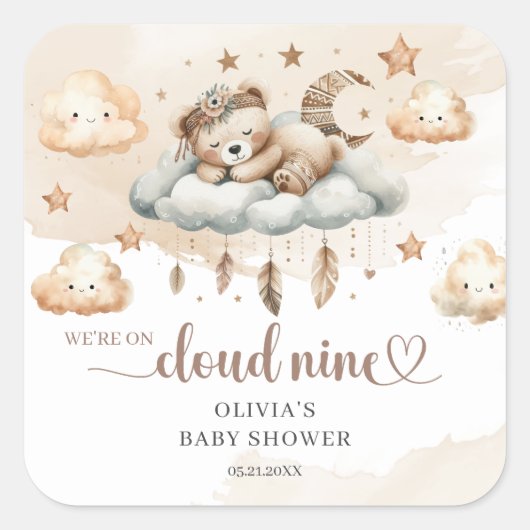 Genderneutrale inheemse boho teddybeer veren vierkante sticker (Voorkant)
