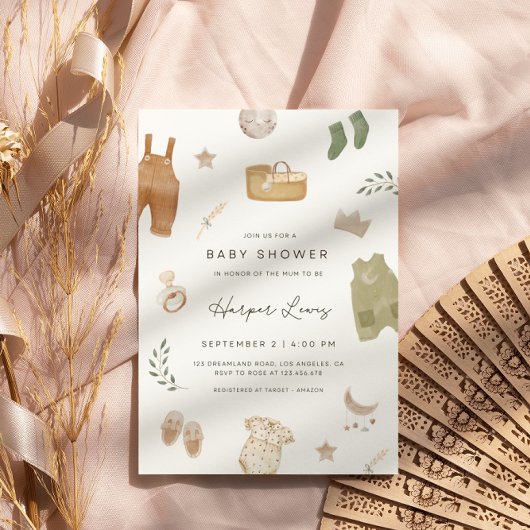 Genderneutrale kleding Baby shower Uitnodiging