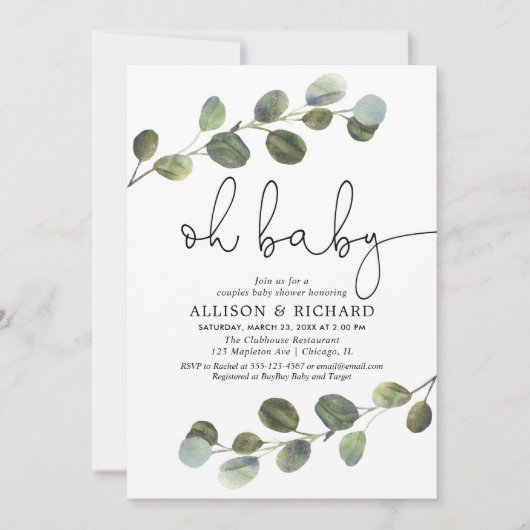 Genderneutrale koppels baby shower eucalyptus kaart (Voorkant)