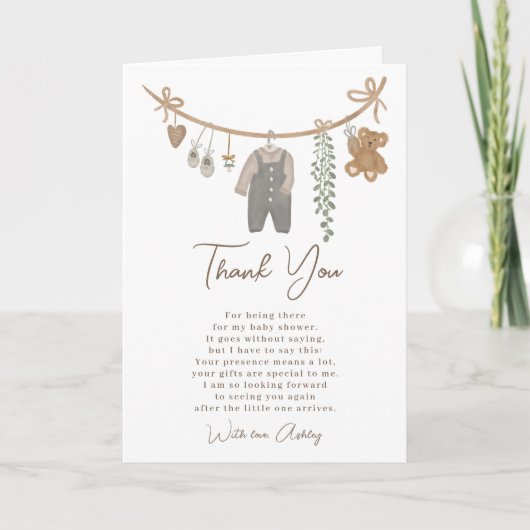 Genderneutrale lijn boho baby shower bedankkaart (Voorkant)