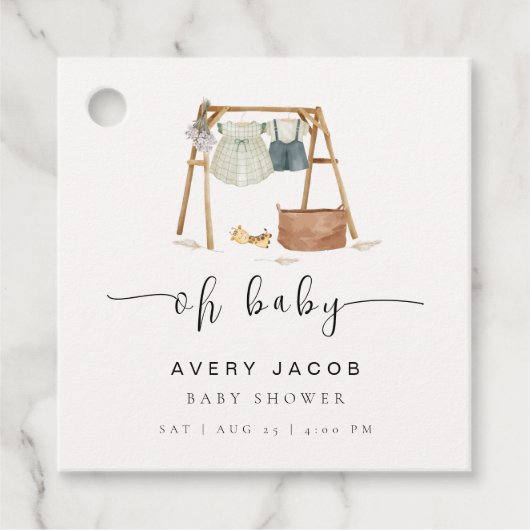 Genderneutrale minimalistische Boho Baby shower kl Bedankjes Labels (Voorkant)