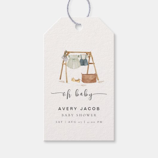 Genderneutrale minimalistische Boho Baby shower kl Cadeaulabel (Voorkant)