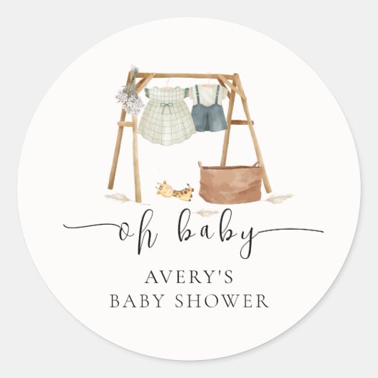 Genderneutrale minimalistische Boho Baby shower kl Ronde Sticker (Voorkant)