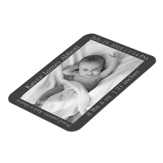 Genderneutrale minimalistische grijze aankondiging magneet (Linkerzijde)